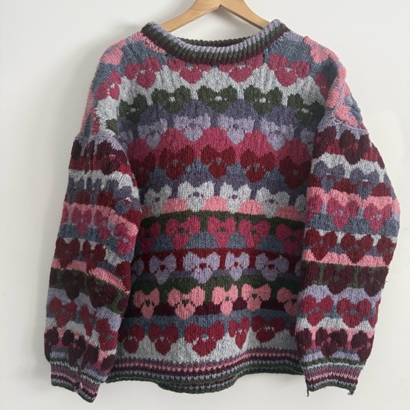 Handmade Sweaters - Colorful Hand-knit One-of-a-Kind Heart Pattern Sweater